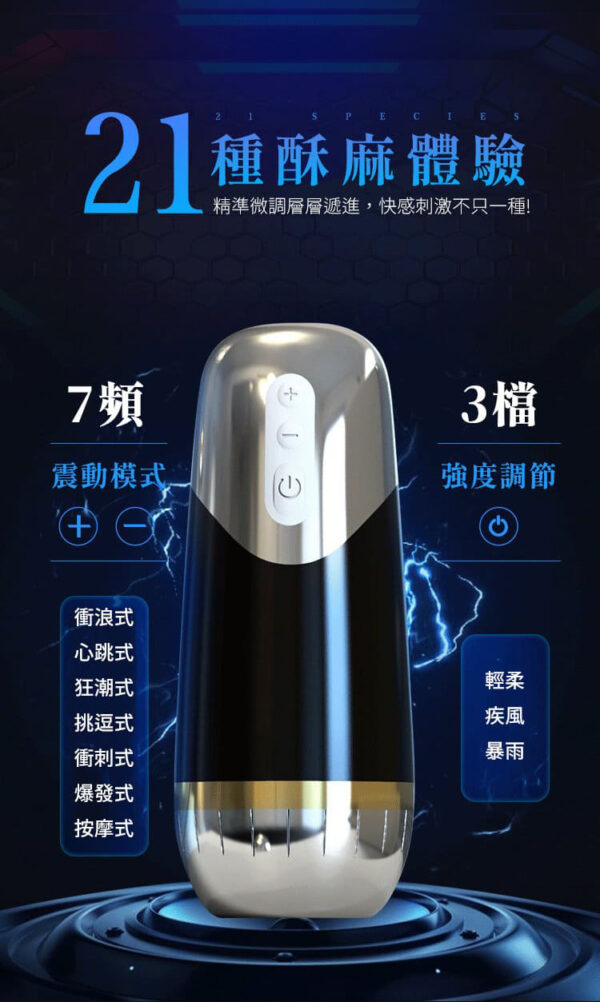 新有菜 謎姬戰神電動飛機杯｜陰莖訓練器｜7頻強震｜3檔切換｜脈衝震動